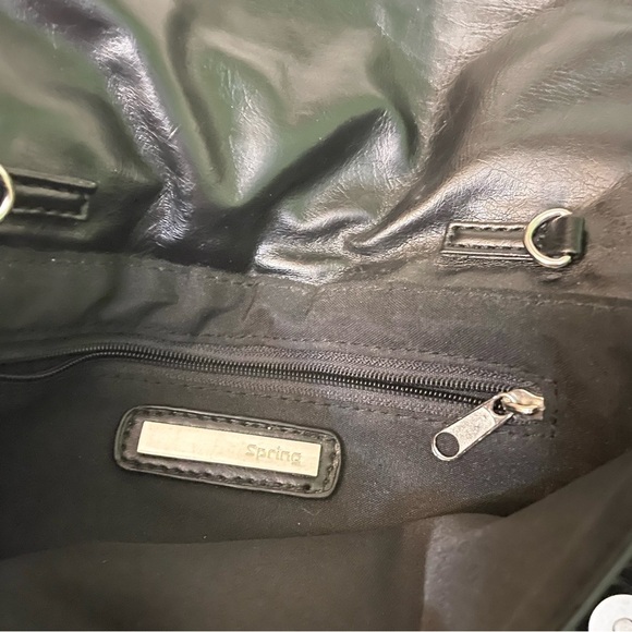 Vintage Spring Black Faux Leather Envelope Clutch Y2K Silver Ring Handbag - Picture 14 of 16